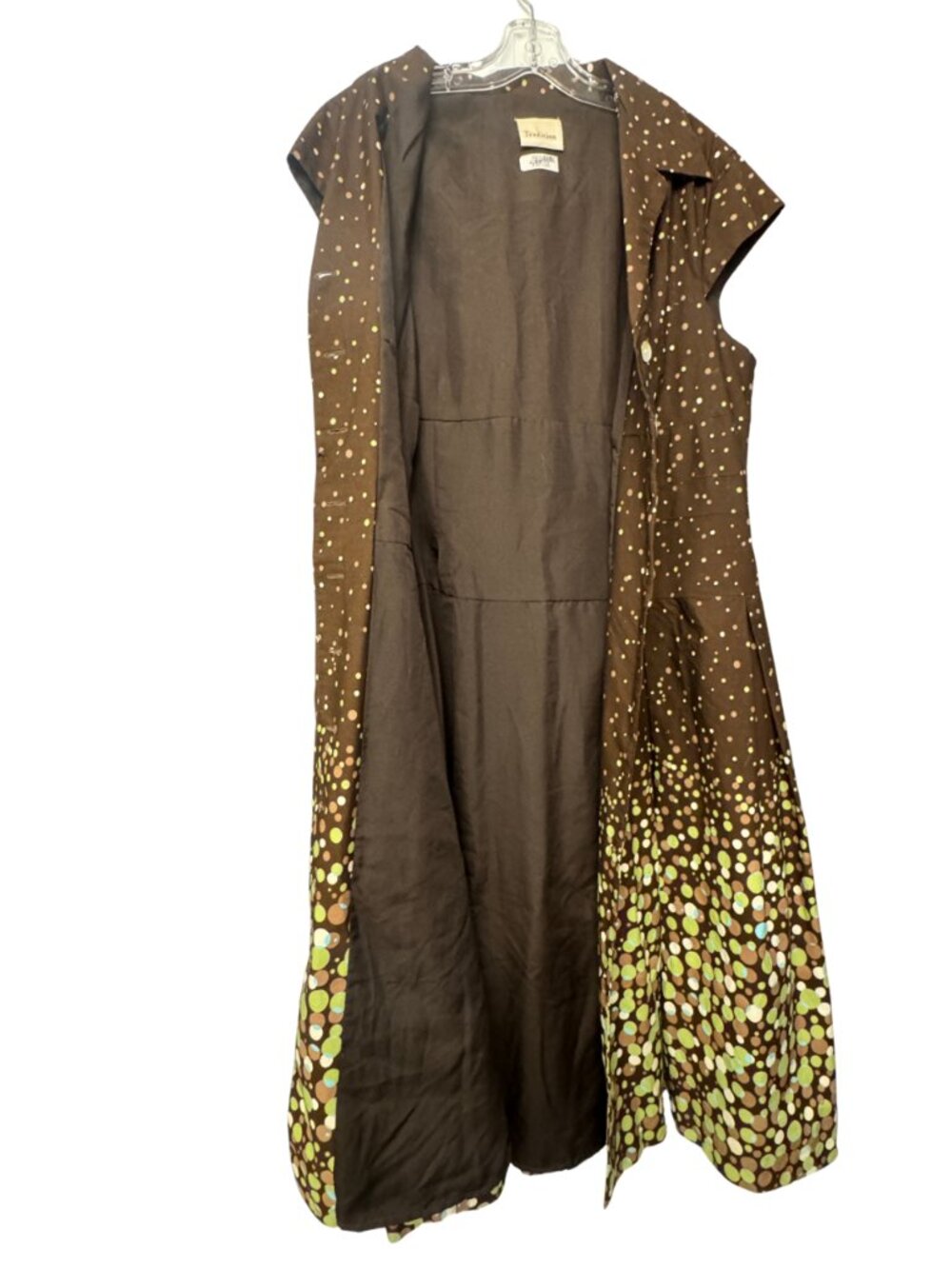 Vintage Inspired Brown Green Polka Dot Shirt Dress Button Front Midi Retro XL - Picture 5 of 8
